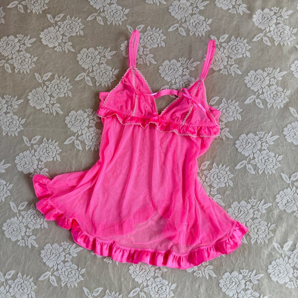 Victoria’s Secret Sexy Little Things Hot Pink Rhinestone Babydoll Size M